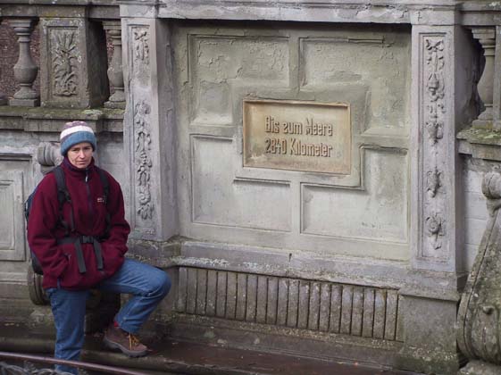 24-Heidi checks out the start of the Danube-some 2,840 kms from the sea