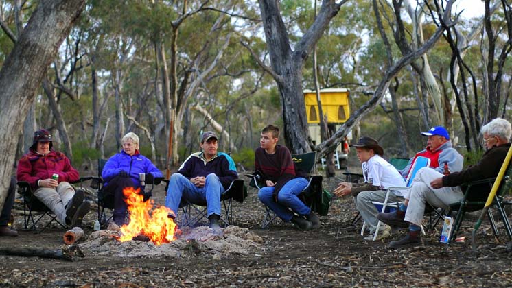 13-Convoy relaxes around the campfire at Red Gum Swamp campground